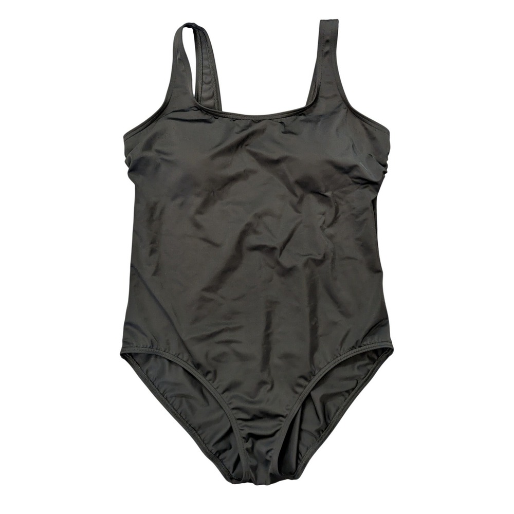 Lands' End Womens Black Scoop Neck One Piece Swimsuit Soft Cup Bra Sz 14 529004